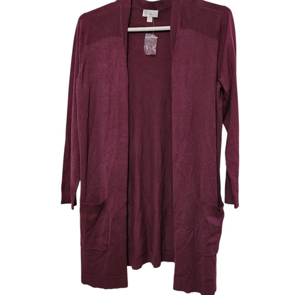 kim gravel Open Cardigan Size Large Burgundy Color With Pockets Long Sleeve